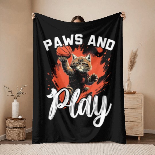 Basketball Cat Basketball Player I Love Basketball Throw Blankets