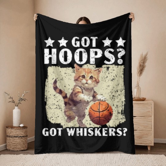 Basketball Cat Basketball Player I Love Basketball Throw Blankets