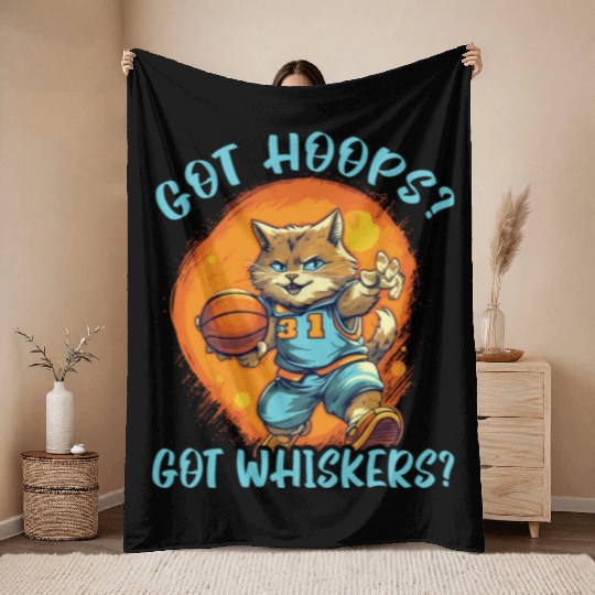 Basketball Cat Basketball Player I Love Basketball Throw Blankets