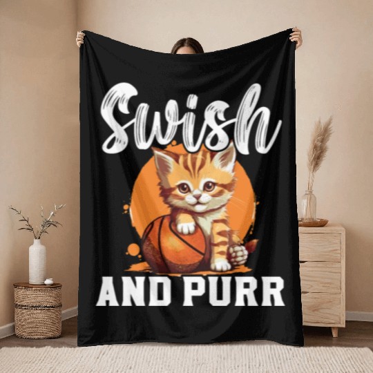 Basketball Cat Basketball Player I Love Basketball Throw Blankets