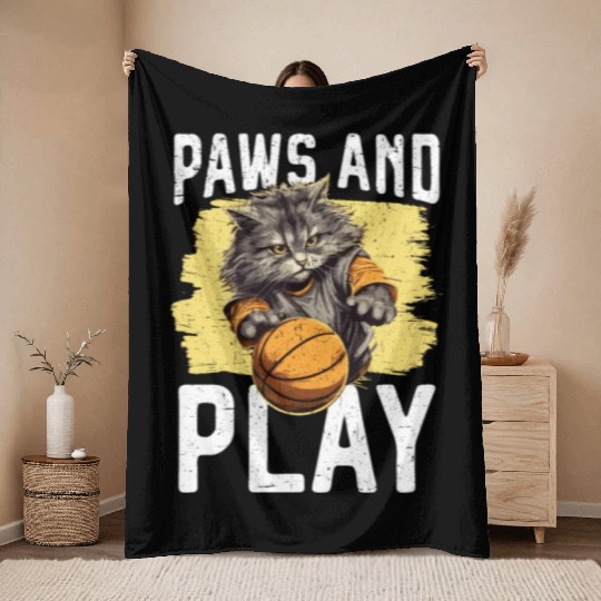 Basketball Cat Basketball Player I Love Basketball Throw Blankets