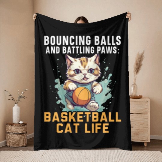 Basketball Cat Basketball Player I Love Basketball Throw Blankets