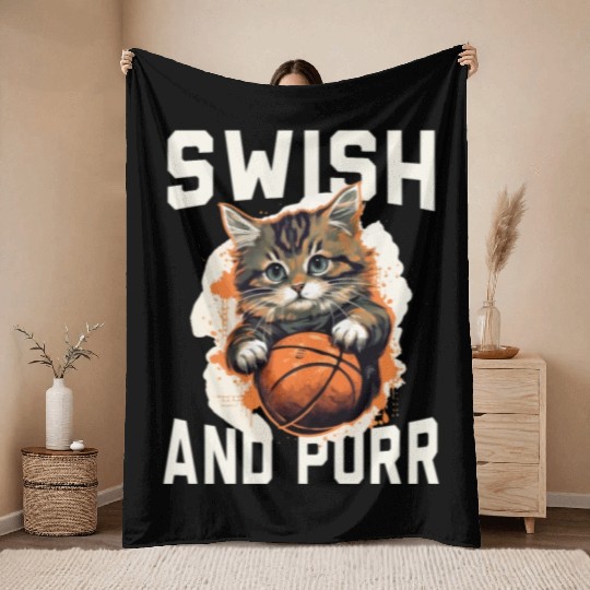 Basketball Cat Basketball Player I Love Basketball Throw Blankets