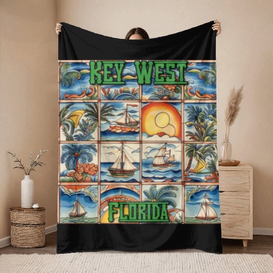 Key West Folk Art Throw Blankets
