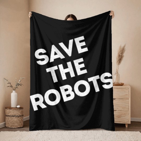 Save the Robots NYC dark Throw Blankets