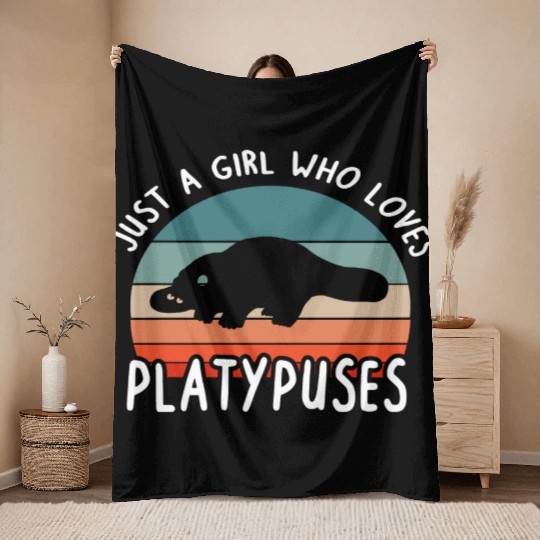 Girl Platypus Lover Illustration Animal Throw Blankets