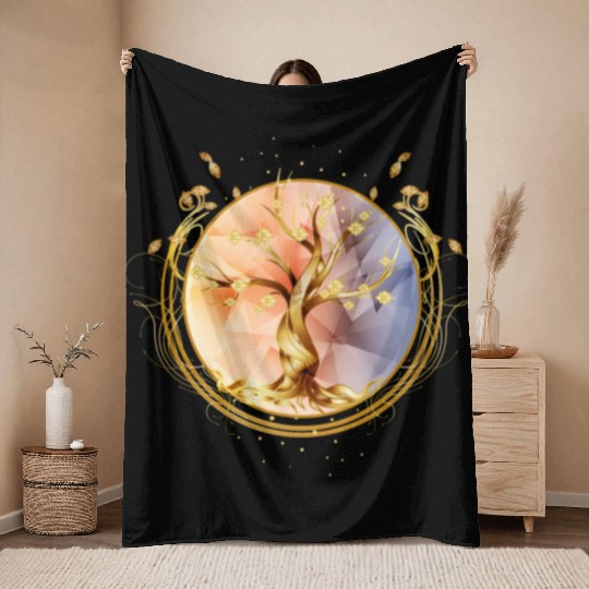 magic amulet, golden tree of life symbol Throw Blankets