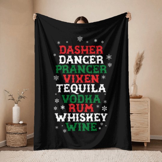 Beer Wine Tequila Reindeer Throw Blankets