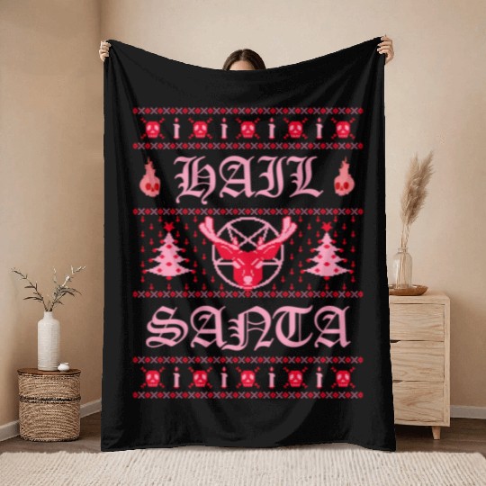 Hail Santa Ugly Pentagram Pastel Goth Throw Blankets