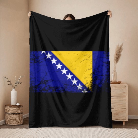 Bosnia And Herzegovina National Flag Throw Blankets