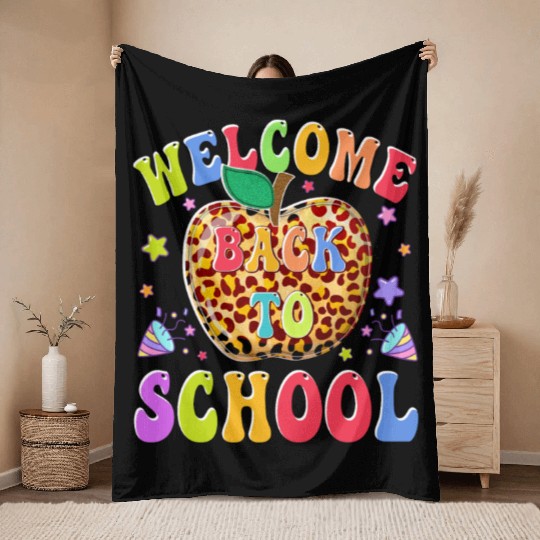 Welcome Back to School Apple Leopard Funny Gift Throw Blankets