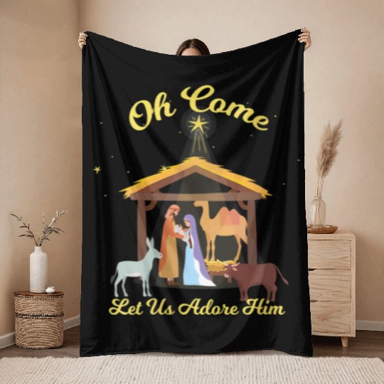 Let Us Adore Him - Advent Nativity Scene North Throw Blankets