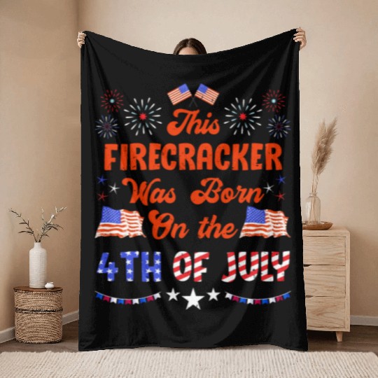USA This Firecracker was born 4th of July Throw Blankets