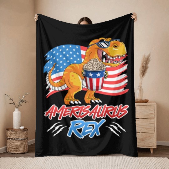 Amerisaurus Rex America Party Independence Day Throw Blankets