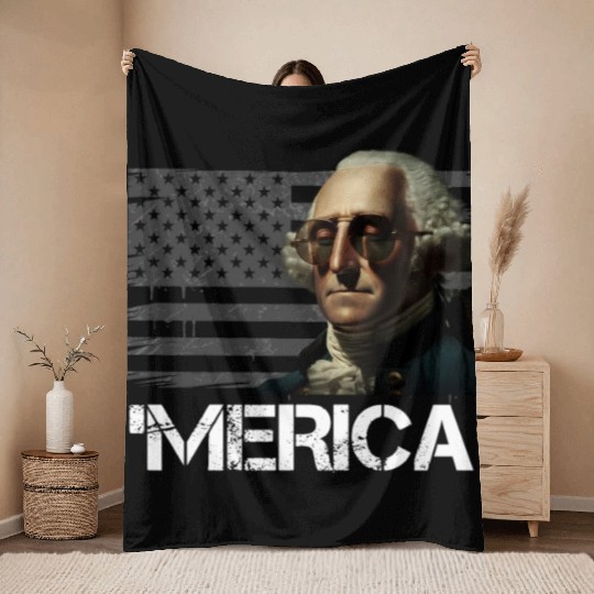 Merica George Washington Independence Day USA Throw Blankets