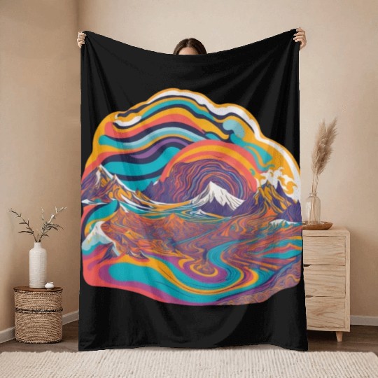 A psychedelic landscape. Throw Blankets