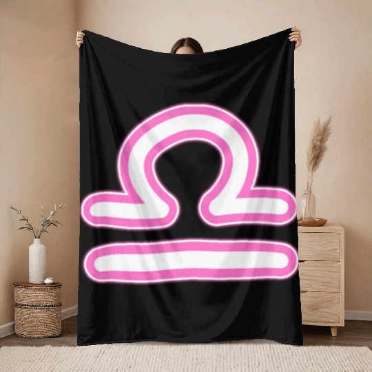 Libra Zodiac Sign Neon Pink Throw Blankets