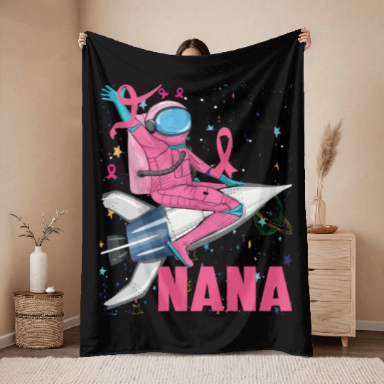 I Wear Pink For My Nana Breast Cancer Awareness Throw Blankets