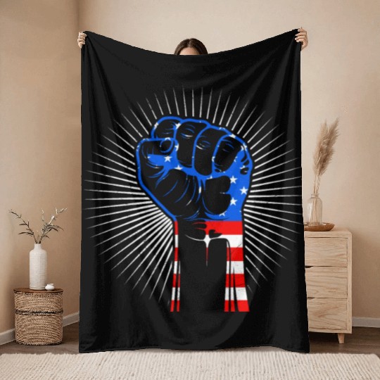 American Fist Stars and Stripes USA Party Throw Blankets