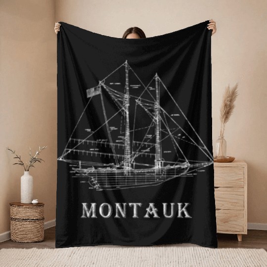 Sailboat Blueprint Montauk Ny Sailing Vacation Throw Blankets