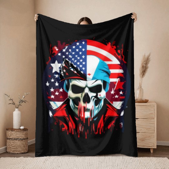 US-Flag with a Skull Throw Blankets