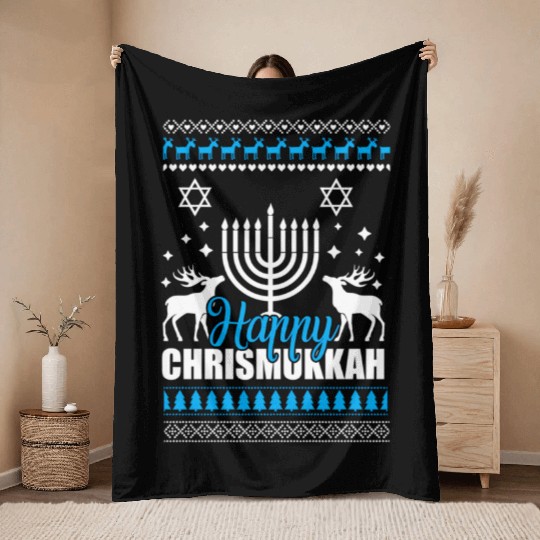 Happy Chrismukkah Ugly Style Throw Blankets