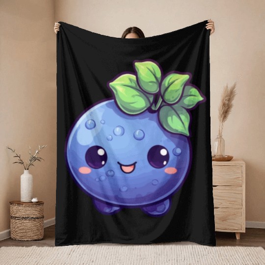 Blueberry kawaii Throw Blankets