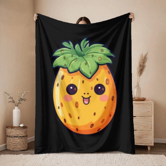 Papaya kawaii Throw Blankets