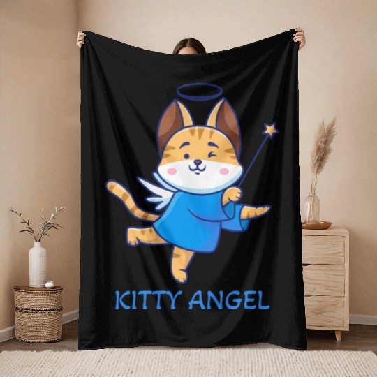 Kitty Angel Throw Blankets