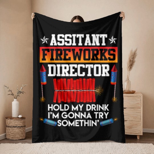 Independence Day Assistant Fireworks Director USA Throw Blankets