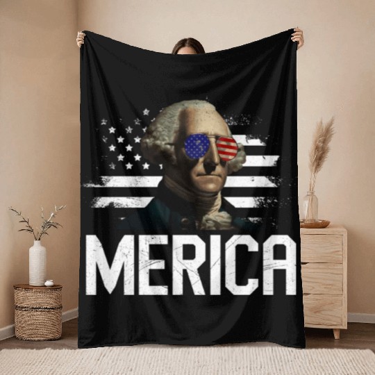 Merica George Washington Independence Day Throw Blankets