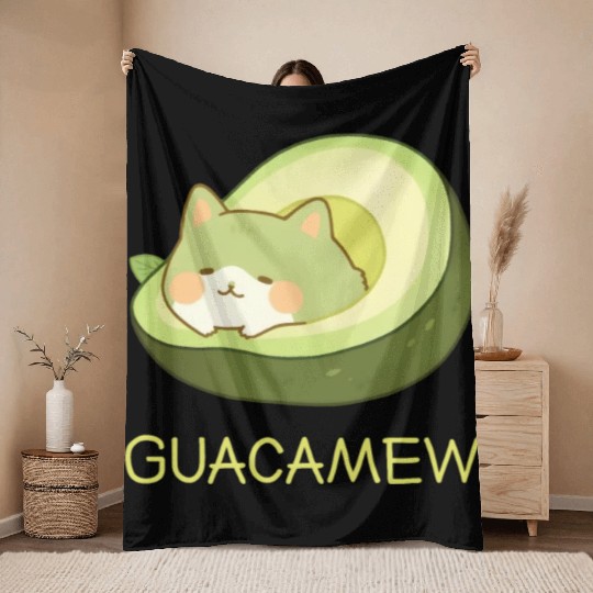 Guacamew Funny Avocado Kawaii Cat Lover Throw Blankets