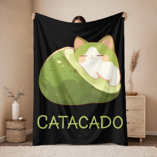 Catacado Funny Avocado Kawaii Cat Lover Throw Blankets