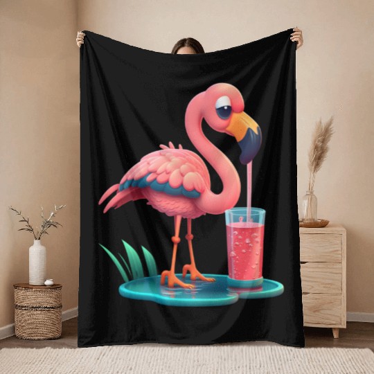 Summer Flamingo Throw Blankets
