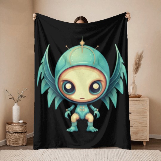 Alien Angel Wings Cyborg - Futuristic Design Throw Blankets