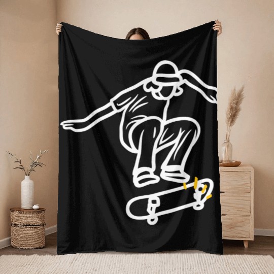 Modern Illustrated Skateboard Throw Blankets