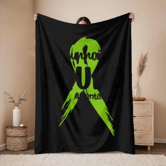 Support Squad Mental Health Awareness Lime Green Throw Blankets