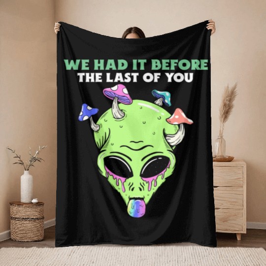 The Last Of Us All Mushroom Infected Green Alien Throw Blankets