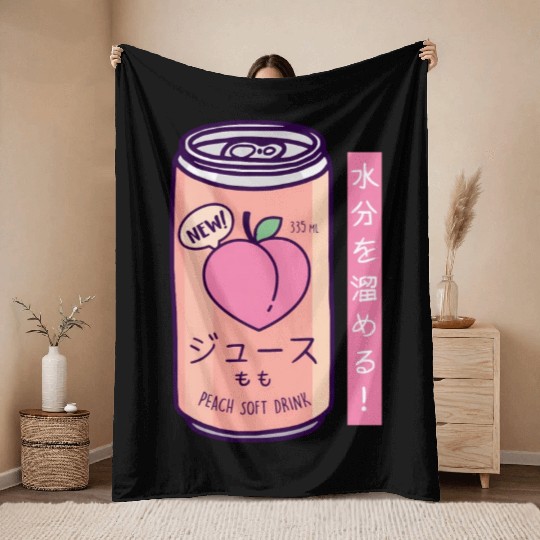 90S Japanese Aesthetic Peach Juice Drink Japan- Throw Blankets