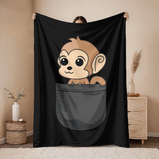 Monkey In Pocket Funny Animal Lover Gift Throw Blankets