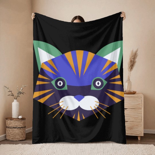 Colorful Cat Face Throw Blankets