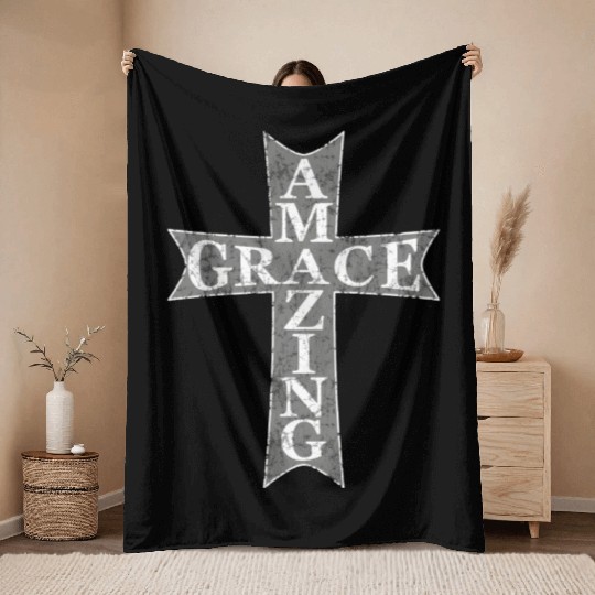 Amazing Grace Cross Throw Blankets