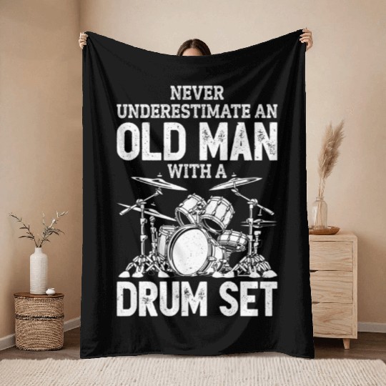 Drummer Never Underestimate An Old With A Drum Set Throw Blankets