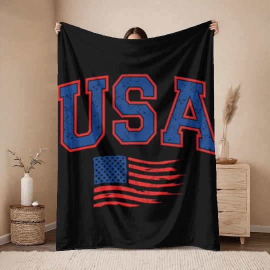 4th Of July US Flag American Throw Blankets
