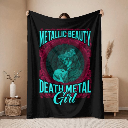 Goth Rock Satan Girl Woman Festivals Death Metal Throw Blankets