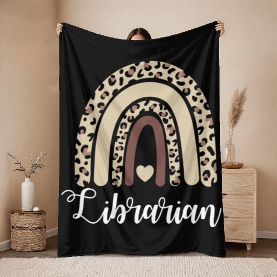 Librarian Rainbow Boho Leopard Library Book Lover Throw Blankets