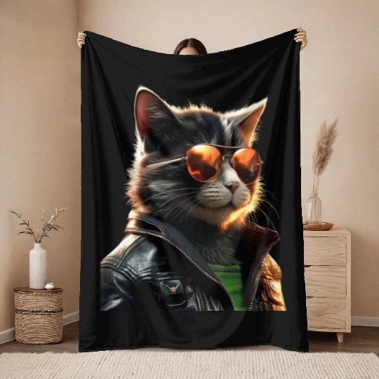 Cat With Sunglasses Cute Cat Mom Meow Paws Kitty Throw Blankets