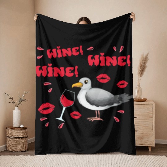 Wine Seagull Bird Lover Shorebird Seagulls Throw Blankets
