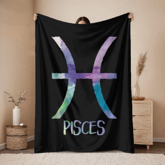 Pisces Zodiac Symbol Astrology Fish Water Sign Throw Blankets
