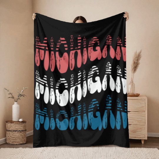 Michigan Red White Blue Cute Groovy Throw Blankets